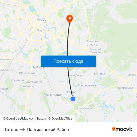 Гатово to Партизанский Район map