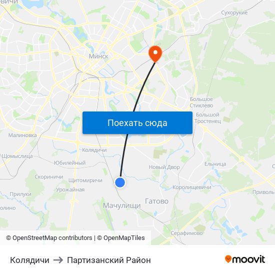 Колядичи to Партизанский Район map