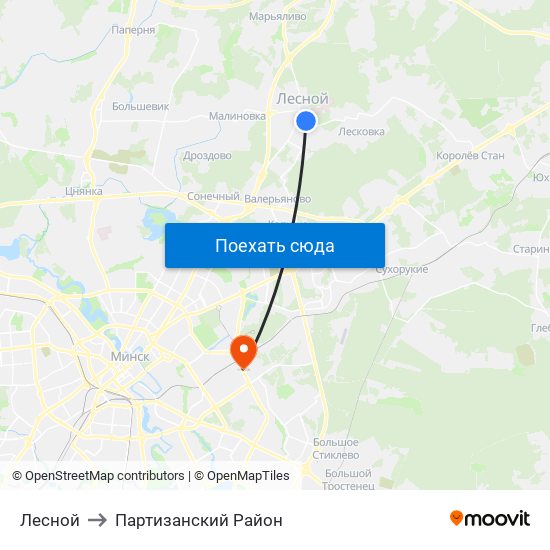 Лесной to Партизанский Район map