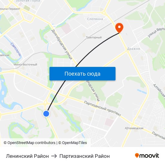 Ленинский Район to Партизанский Район map