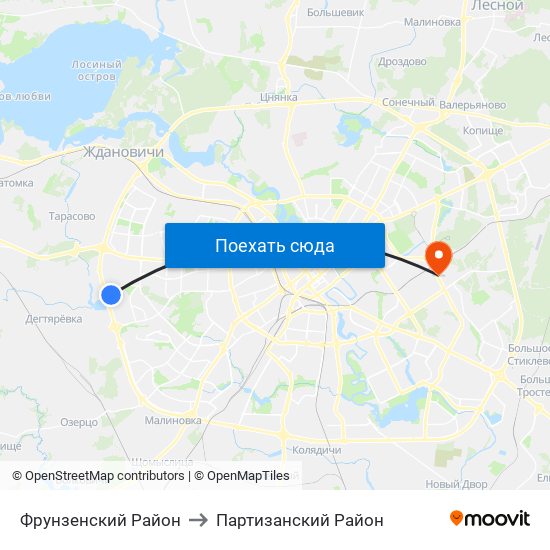 Фрунзенский Район to Партизанский Район map