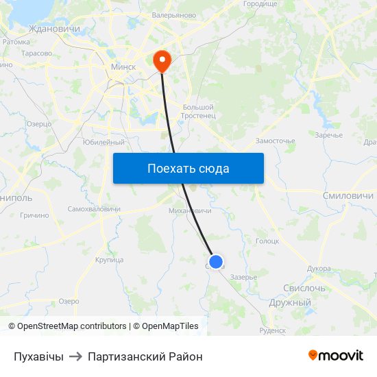 Пухавічы to Партизанский Район map