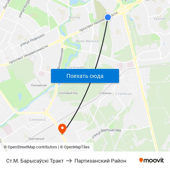 Ст.М. Барысаўскі Тракт to Партизанский Район map