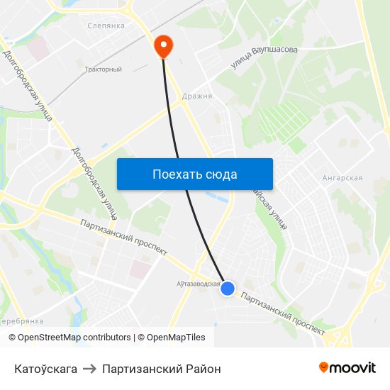 Катоўскага to Партизанский Район map