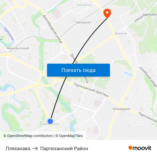 Пляханава to Партизанский Район map