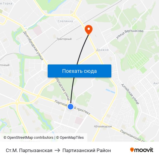 Ст.М. Партызанская to Партизанский Район map