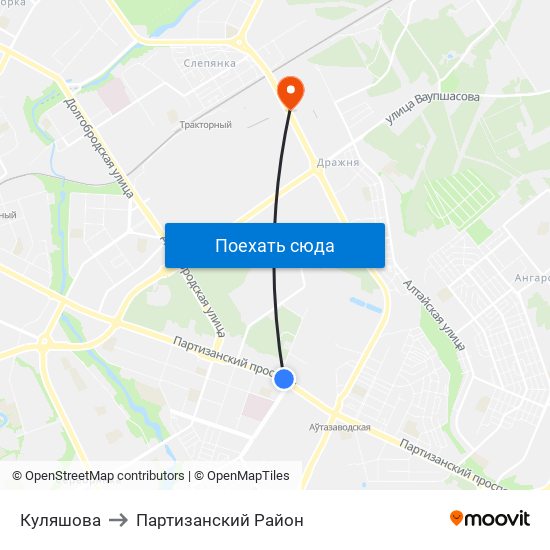 Куляшова to Партизанский Район map
