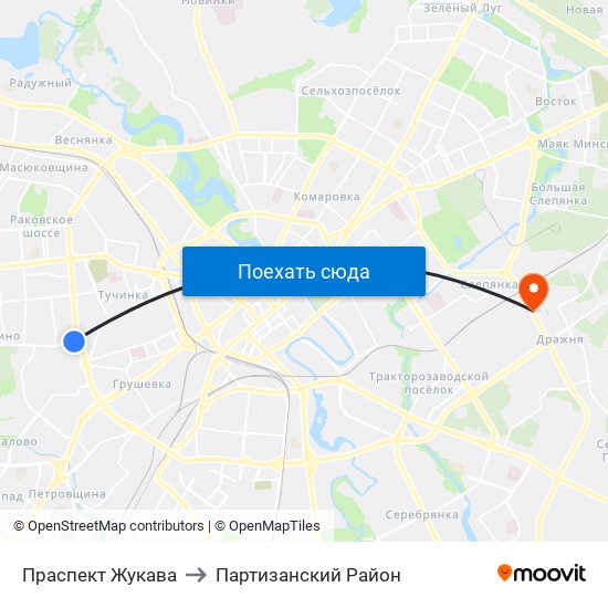 Праспект Жукава to Партизанский Район map