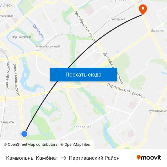 Камвольны Камбінат to Партизанский Район map