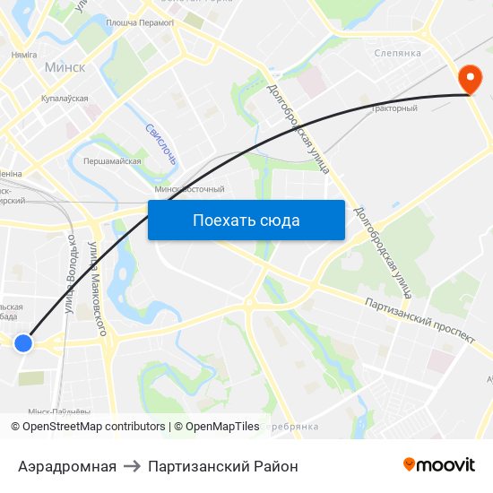 Аэрадромная to Партизанский Район map