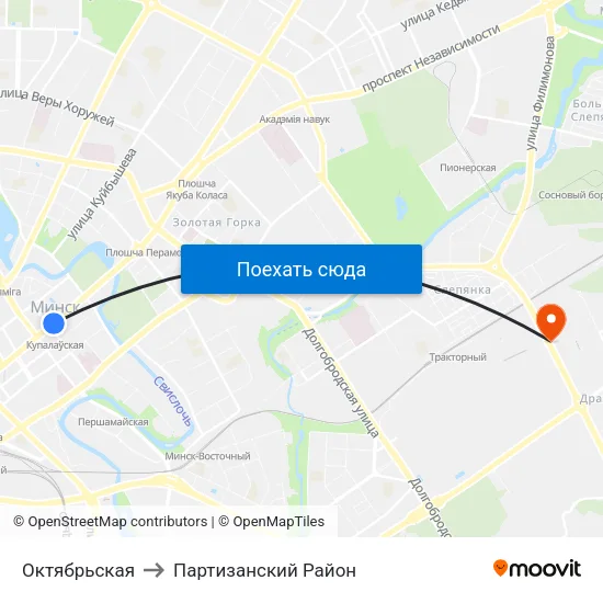 Октябрьская to Партизанский Район map