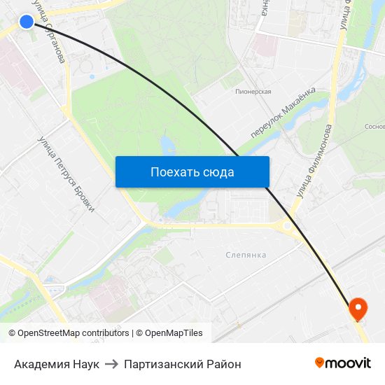 Академия Наук to Партизанский Район map