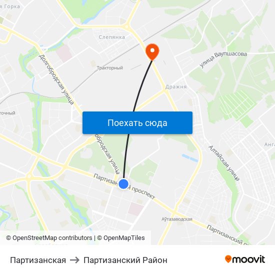Партизанская to Партизанский Район map