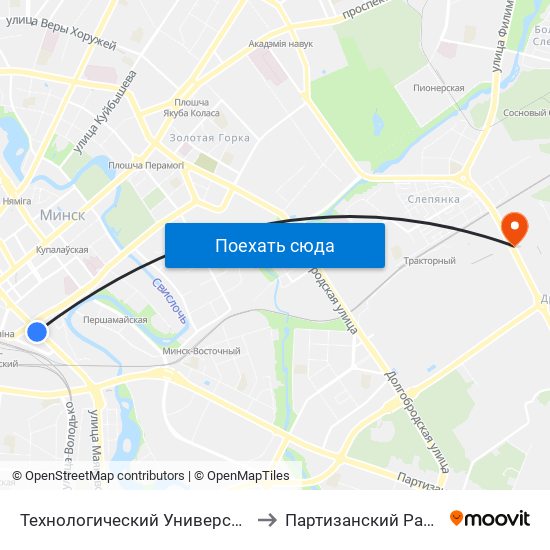 Технологический Университет to Партизанский Район map