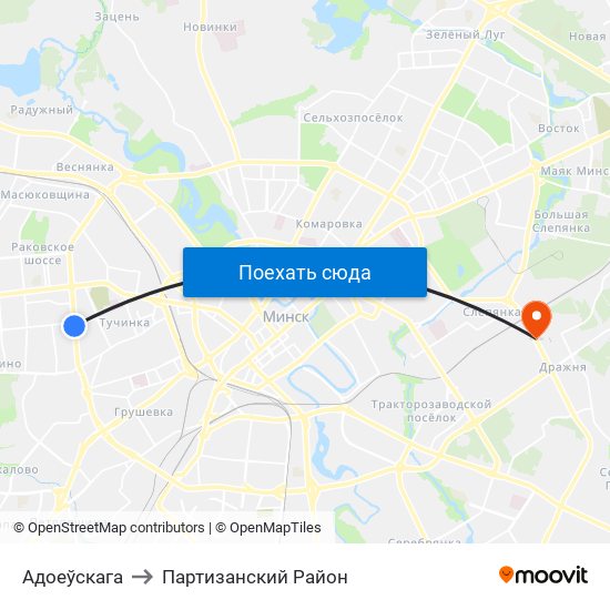 Адоеўскага to Партизанский Район map