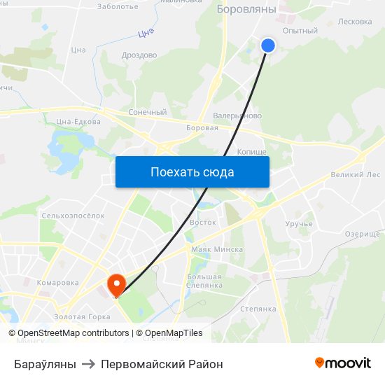 Бараўляны to Первомайский Район map