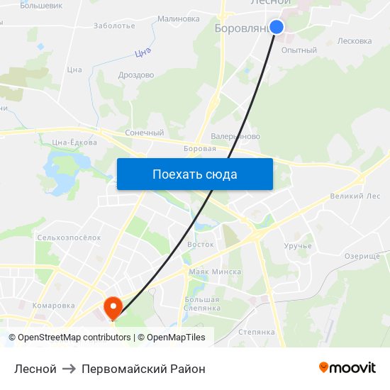 Лесной to Первомайский Район map