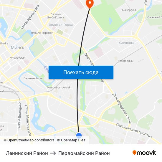 Ленинский Район to Первомайский Район map