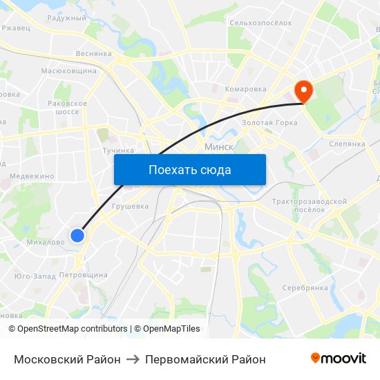 Московский Район to Первомайский Район map