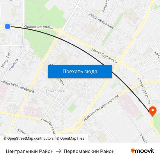 Центральный Район to Первомайский Район map