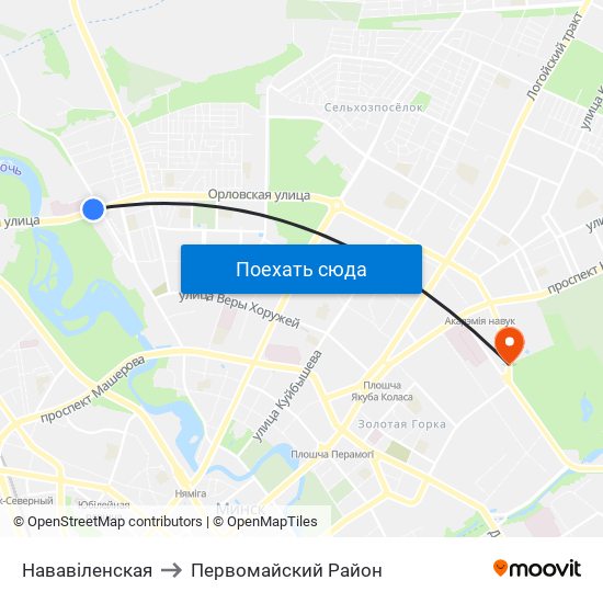 Нававіленская to Первомайский Район map