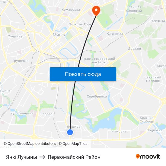 Янкі Лучыны to Первомайский Район map