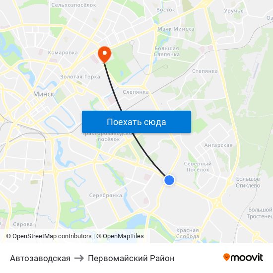 Автозаводская to Первомайский Район map