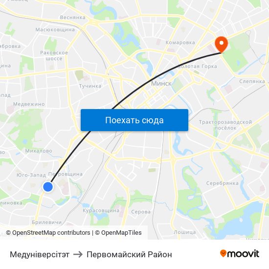 Медуніверсітэт to Первомайский Район map