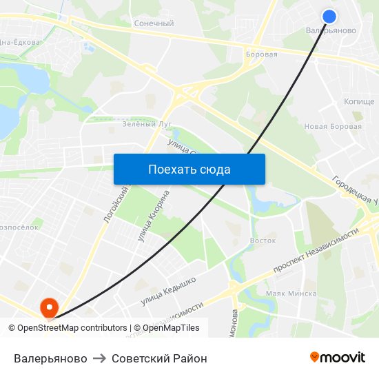 Валерьяново to Советский Район map