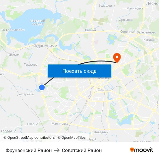 Фрунзенский Район to Советский Район map