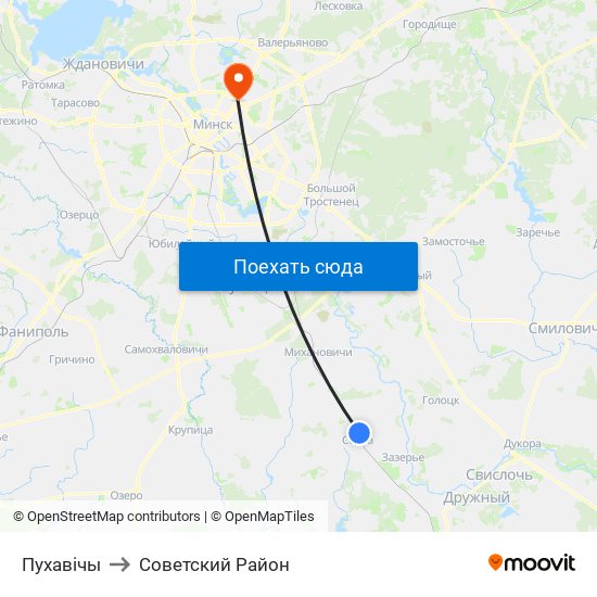 Пухавічы to Советский Район map