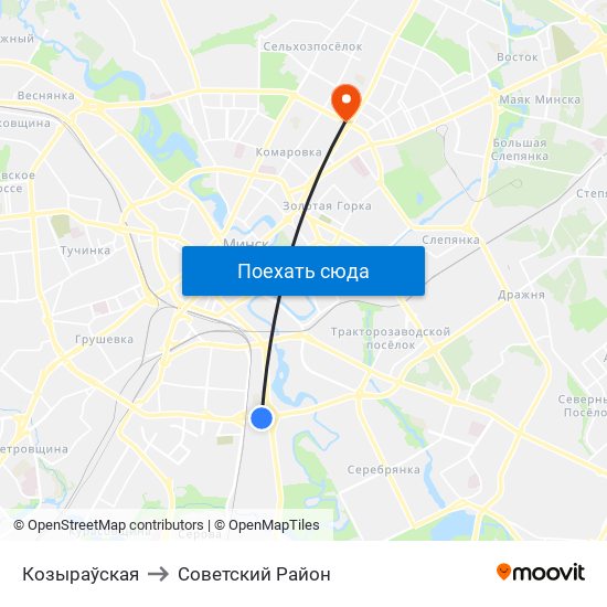 Козыраўская to Советский Район map