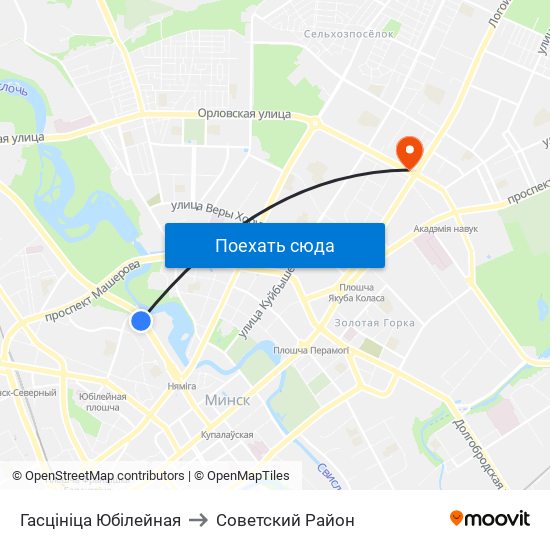 Гасцініца Юбілейная to Советский Район map