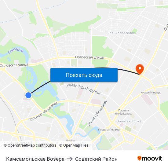 Камсамольскае Возера to Советский Район map