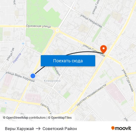 Веры Харужай to Советский Район map