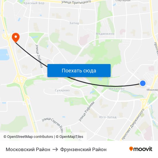 Московский Район to Фрунзенский Район map