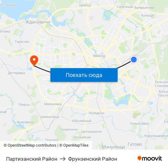 Партизанский Район to Фрунзенский Район map