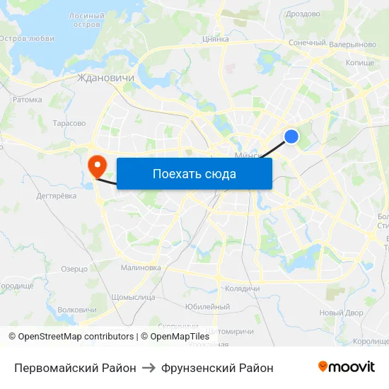 Первомайский Район to Фрунзенский Район map