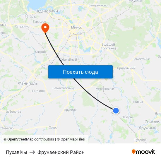 Пухавічы to Фрунзенский Район map