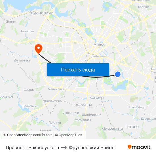 Праспект Ракасоўскага to Фрунзенский Район map