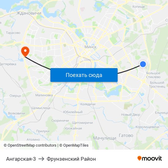 Ангарская-3 to Фрунзенский Район map