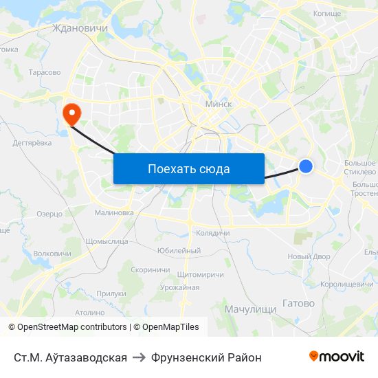 Ст.М. Аўтазаводская to Фрунзенский Район map