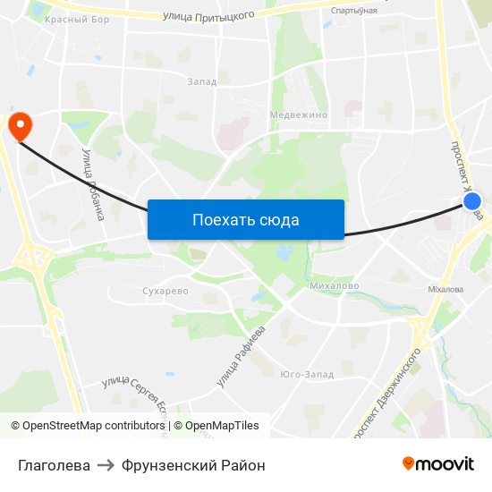 Глаголева to Фрунзенский Район map