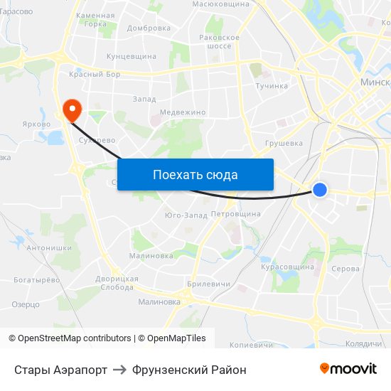 Стары Аэрапорт to Фрунзенский Район map