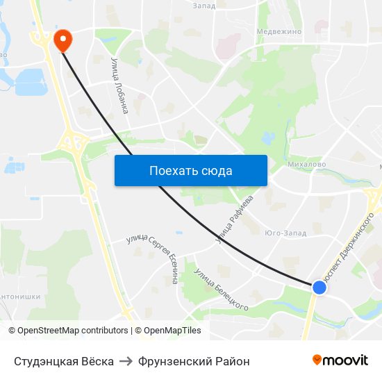Студэнцкая Вёска to Фрунзенский Район map