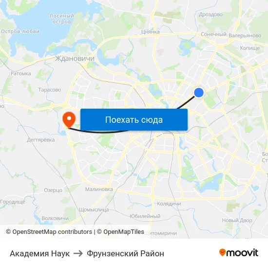 Академия Наук to Фрунзенский Район map