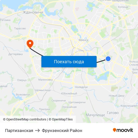Партизанская to Фрунзенский Район map