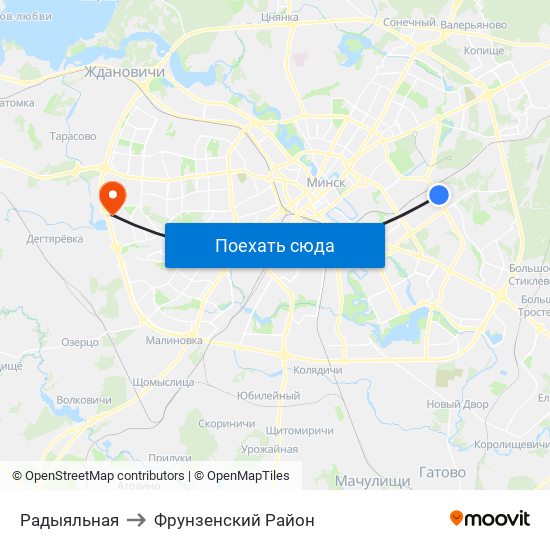 Радыяльная to Фрунзенский Район map