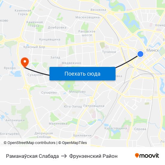 Раманаўская Слабада to Фрунзенский Район map