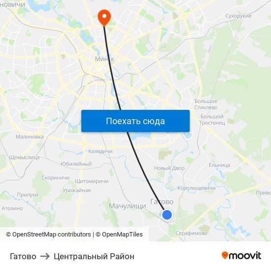 Гатово to Центральный Район map